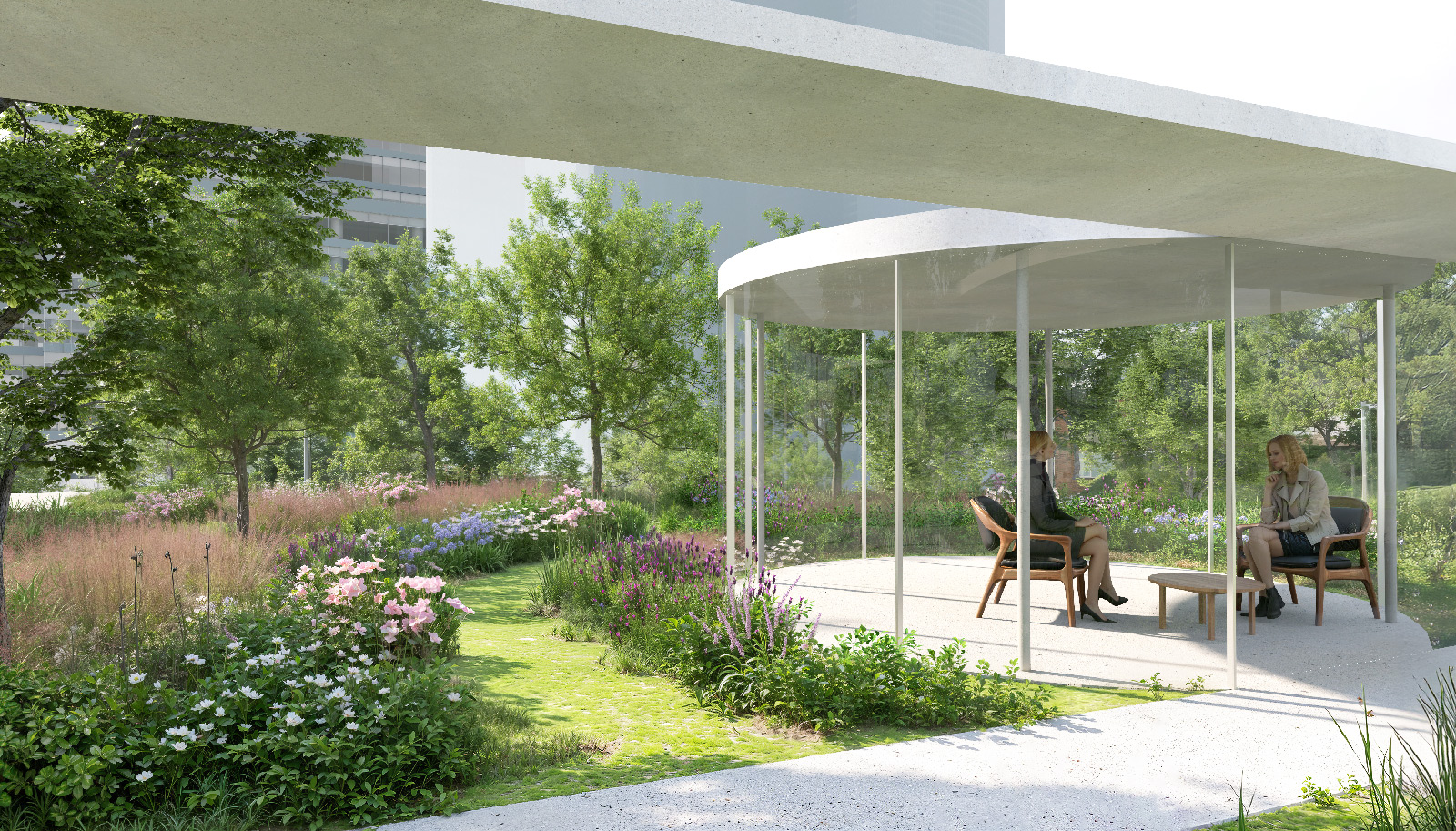 庭園から連続するアプローチ